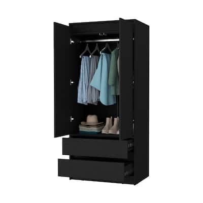 Bedroom 2-Doors Armoire with Hanging Rod & Shelves and Drawer