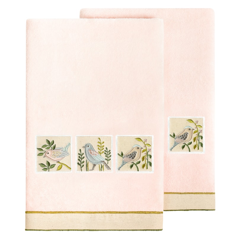 Authentic Hotel and Spa Turkish Cotton Belinda 2PC Embellished Bath Towel Set - Blush