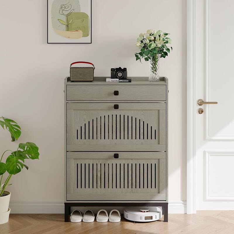 Freestanding 2 Flip Drawer Shoe Cabinet Organizer for Entryway, Hallway, Living Room - Grey
