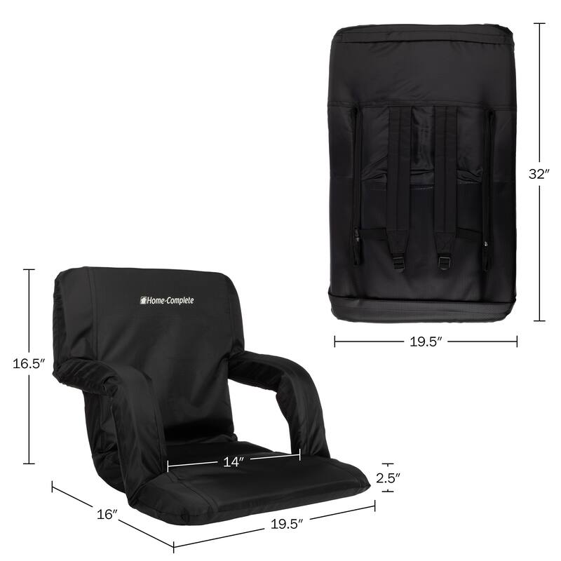 Stadium Seat 2-Pack - Bleacher Cushion Set with Padded Back Support, Armrests, 6 Reclining Positions by Home-Complete