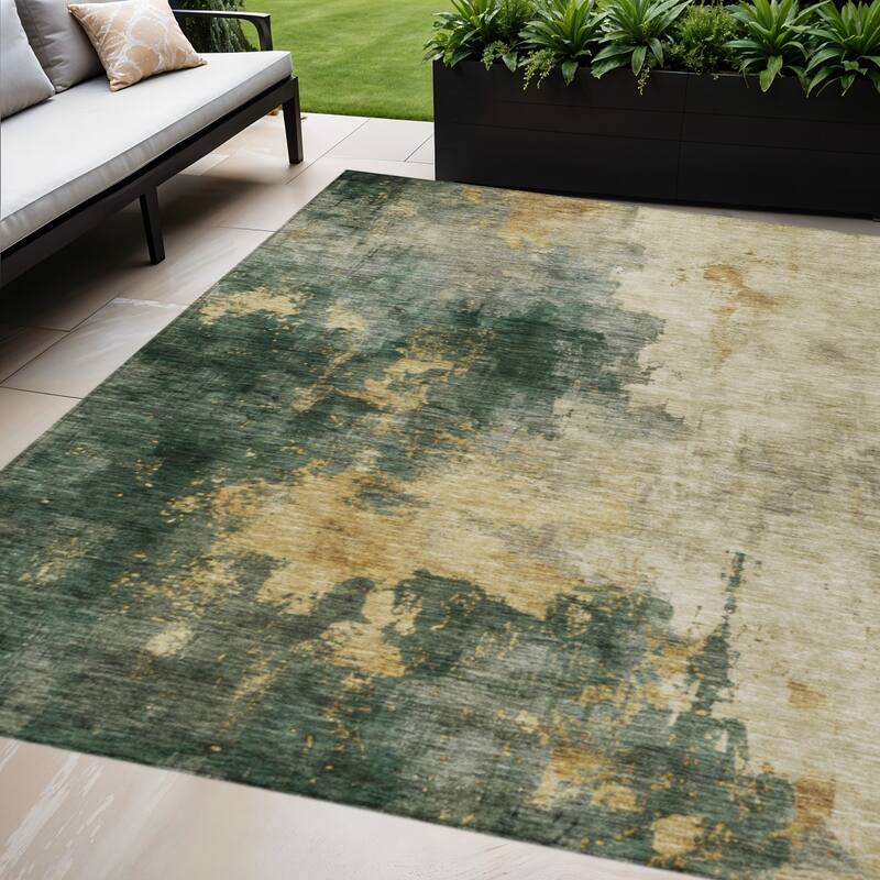 HomeRoots Abstract Transitional Rectangle Outdoor Rug - 10' X 14'