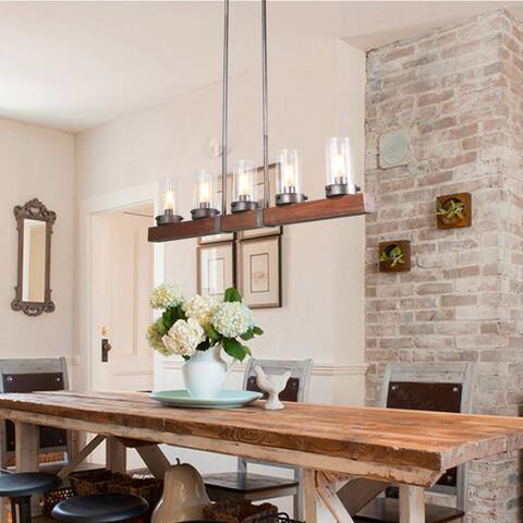 The Gray Barn 5-light Farmhouse Linear Chandelier Glass Kitchen Lights for Dining Room - L42.9 x W3.9"x H9.4"