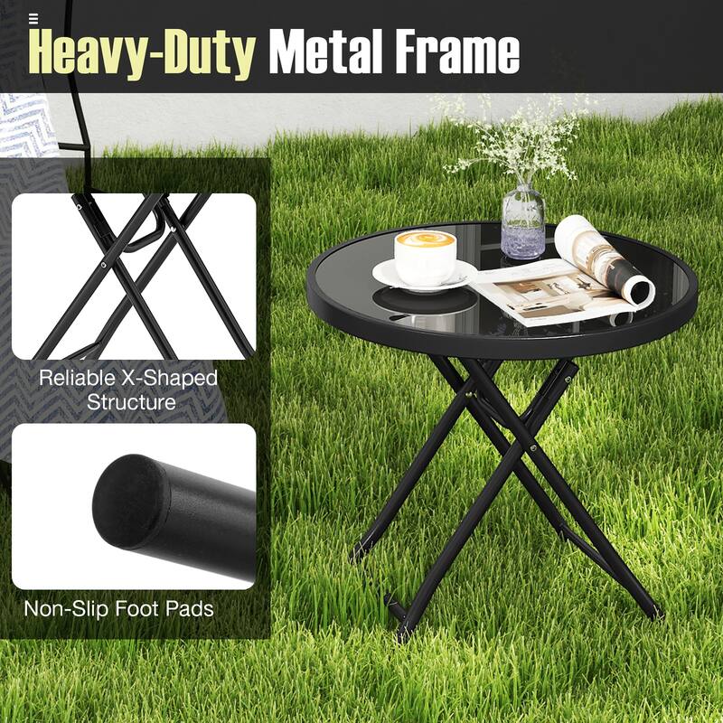 Gymax Round Folding Side Table 18 Inch Patio Coffee Table w/ Tempered