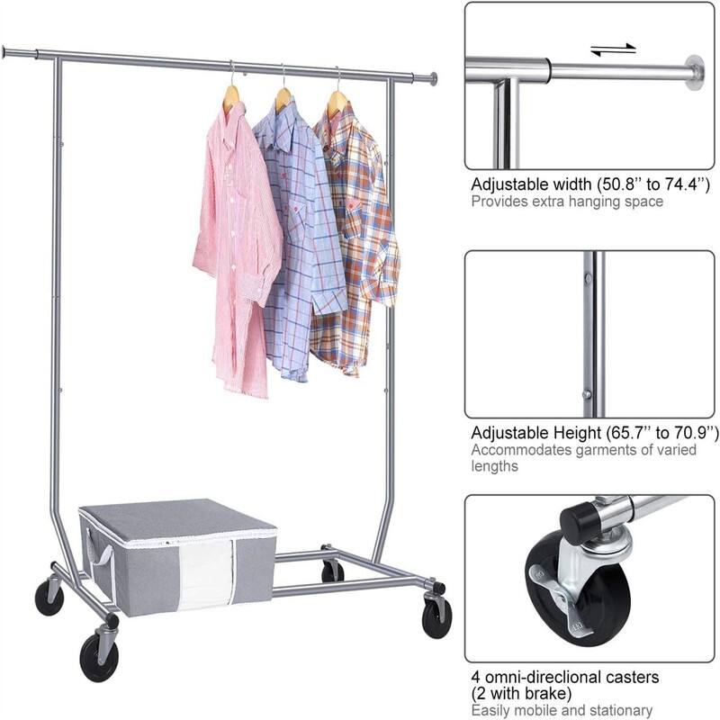 Garment Rack Cloth Adjustable Rolling - 21.7"D x 22"W x 70.9"H