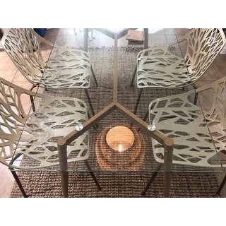 Mid Century Modern Glass Dining Table with Foot Pad Wooden Skin Leg - glass top with metal wooden leg - 51.5 x 31.5 x 29.5