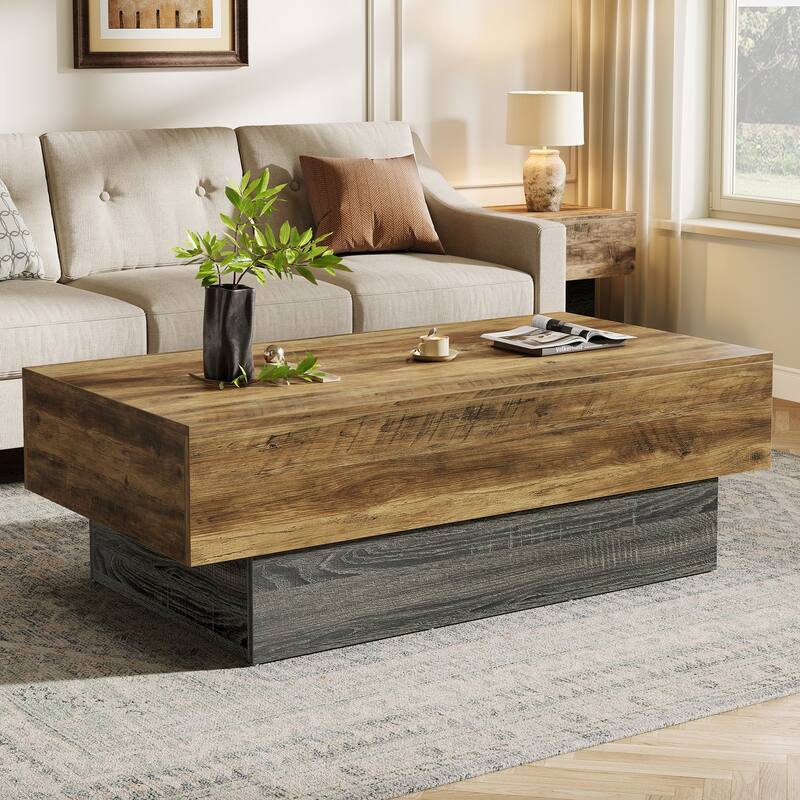Farmhouse Wood Coffee Table, 55-Inch Rectangle Large Tea Table