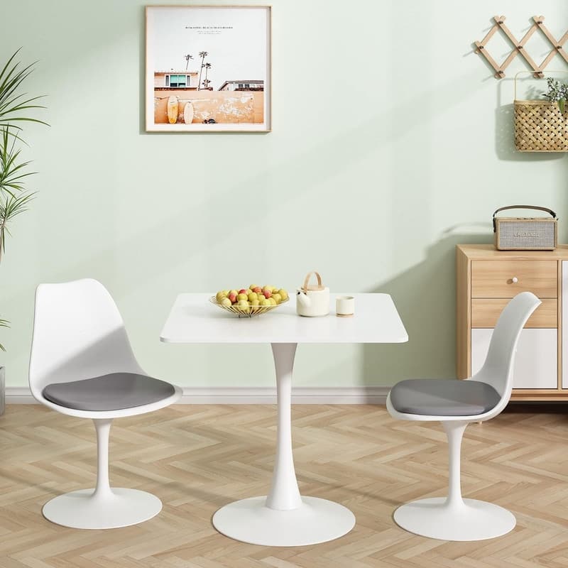 31.5" Modern Kitchen Dining Table for 2-4 Persons, Square Dinner Table, Leisure Table with Metal Pedestal Base