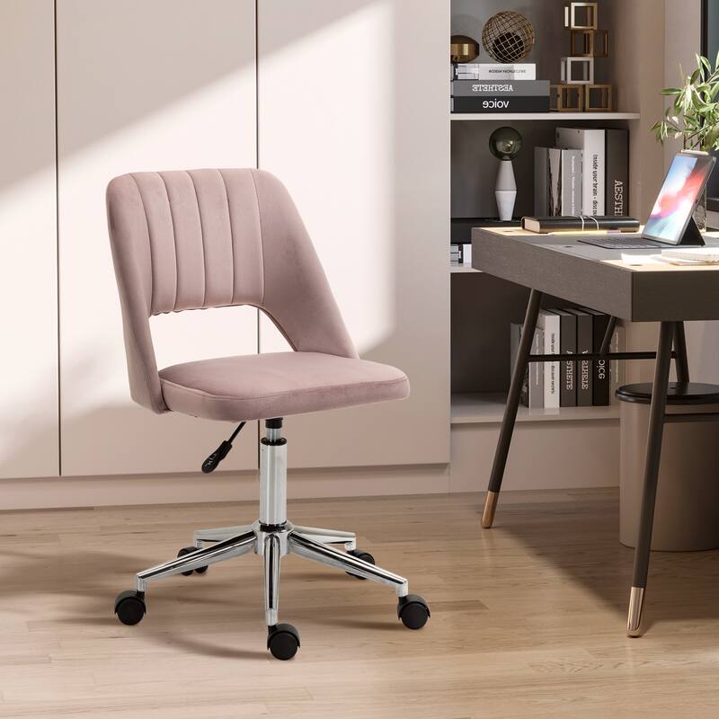 Velvet Fabric Mid Back Office Chair with Wheels, Armless Upholstered Home Office Chair, 360 Swivel Ergonomic Chair - N/A