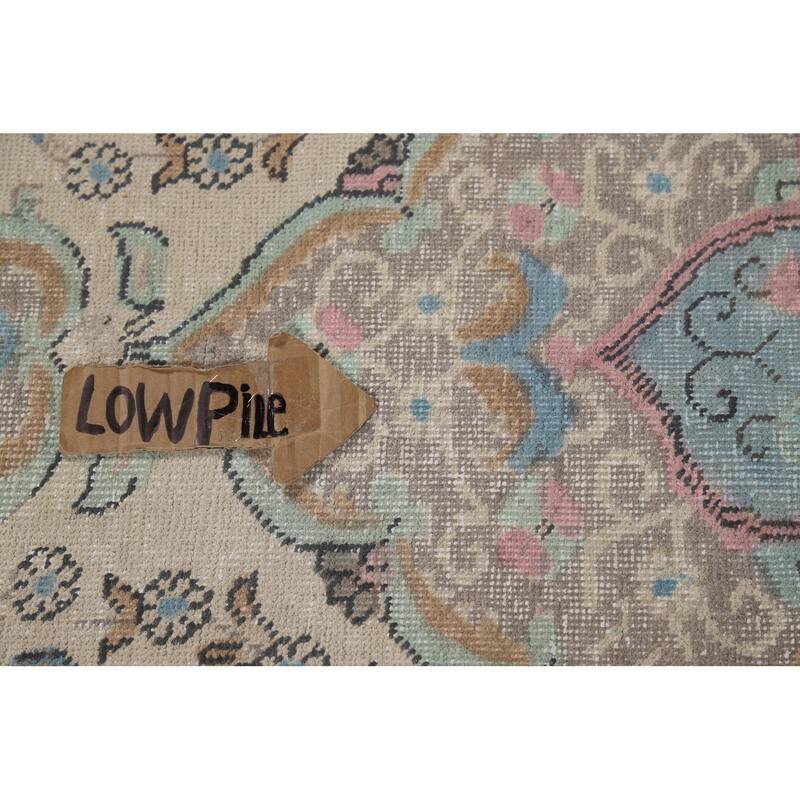 Floral Tabriz Persian Area Rug Oriental Hand-Knotted Beige Wool Carpet - 9'11"x 11'9"