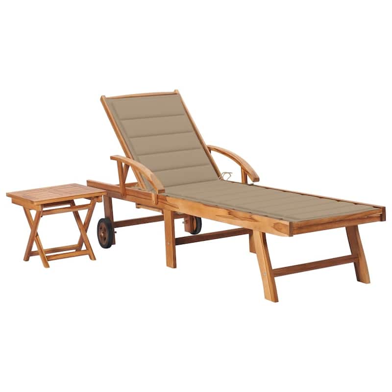 vidaXL Patio Lounge Chair Outdoor Sunbed Sunlounger with Cushion Solid Teak - 76.8" x 23.4" x 13.8"