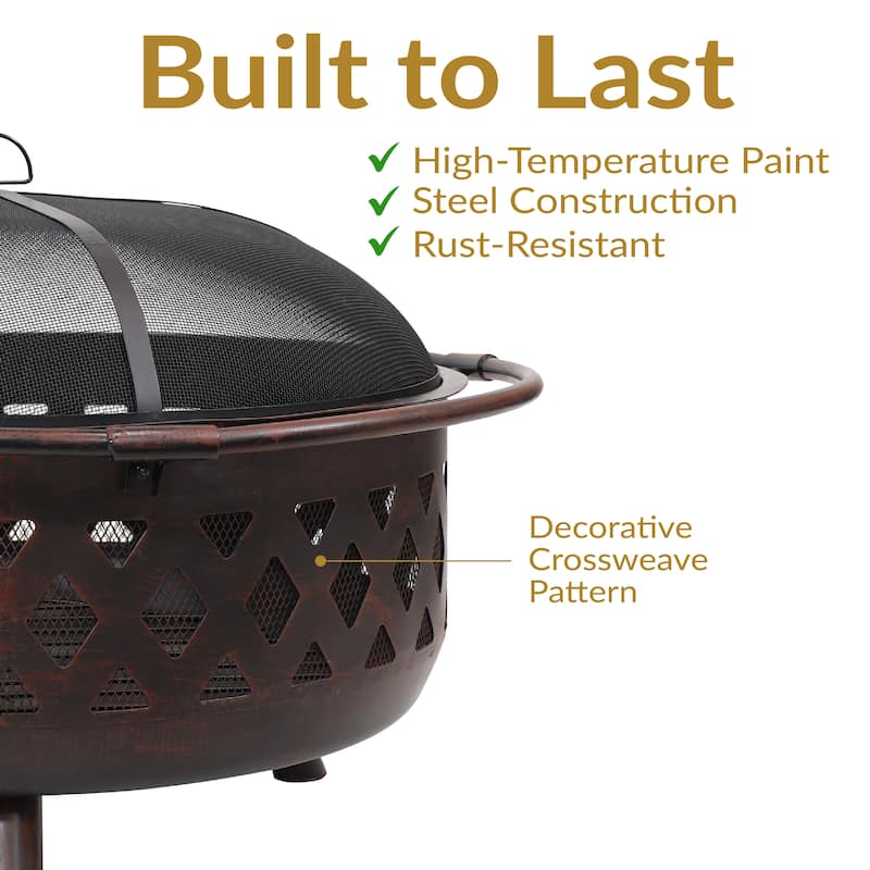 36-in. Bronze-finished Cross-weave Steel Firepit w/ Spark Screen
