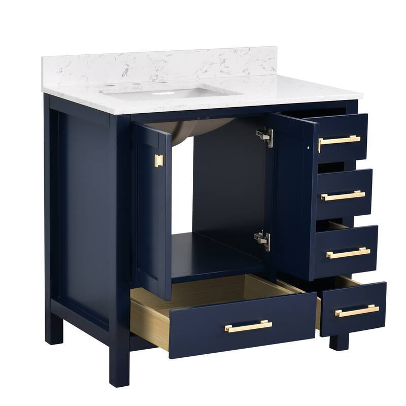 StarrySky 36 inch Undermount Left Sink Bathroom Vanity with Engineered Carrara Marble Top