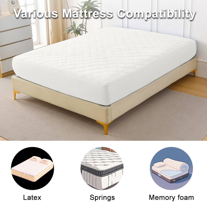 Cooling Waterproof Mattress Pad, Square Quilted Cotton Cover, Deep Pocket