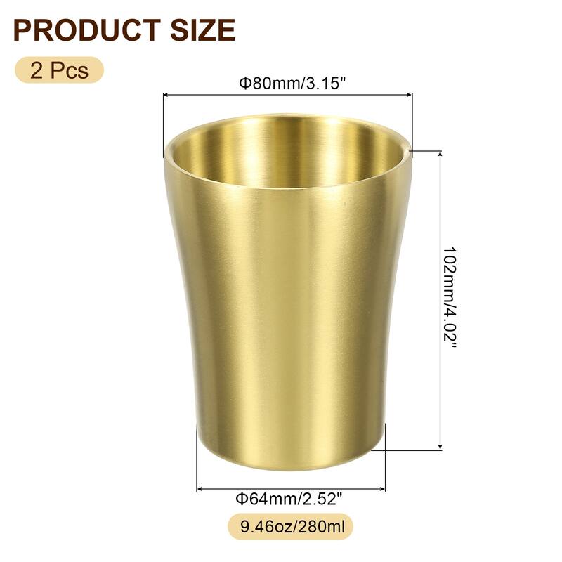 2 Pcs 304 Stainless Steel Cup, Double Wall Water Glasses Gold - Gold - 9.46oz/280ml