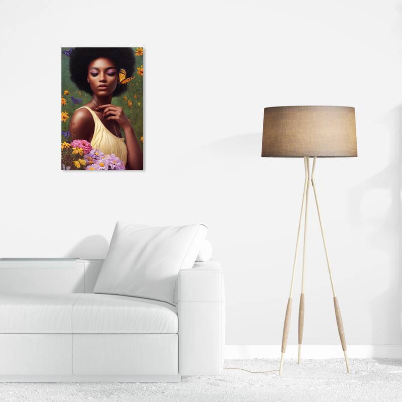 Wynwood Studio Fashion and Glam Ebony Floral Wings Green and Traditional Wall Art Canvas Print - 24 x 16
