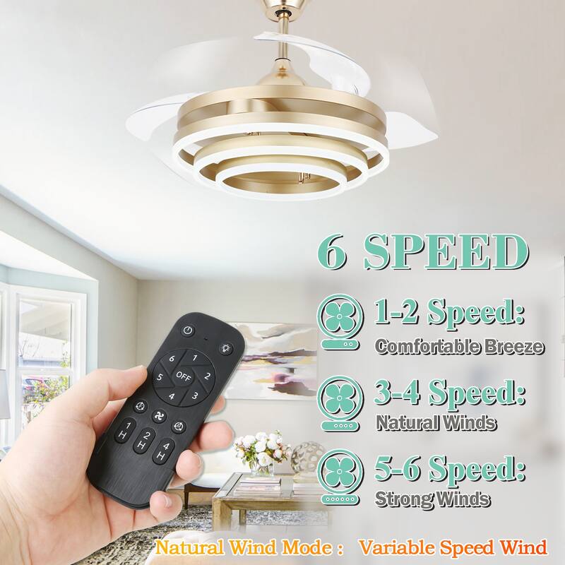 Oaks Aura 42in. DIY Shape Retractable Ceiling Fan With Lights, 6-Speed Latest DC Motor Color Changing Remote Control Ceiling Fan