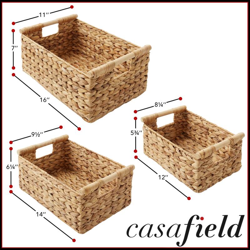 3pk Hyacinth Storage Baskets with Wooden Handles Small Medium Large - Tan