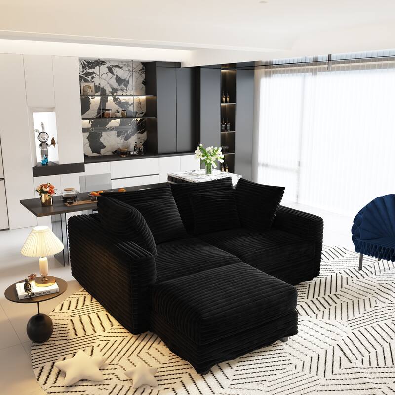 102.4" Corduroy Couch with Ottomans, 4 Seat Convertible Modular Sectional Sofa, Upholstered Couches with Pillows for Living Room