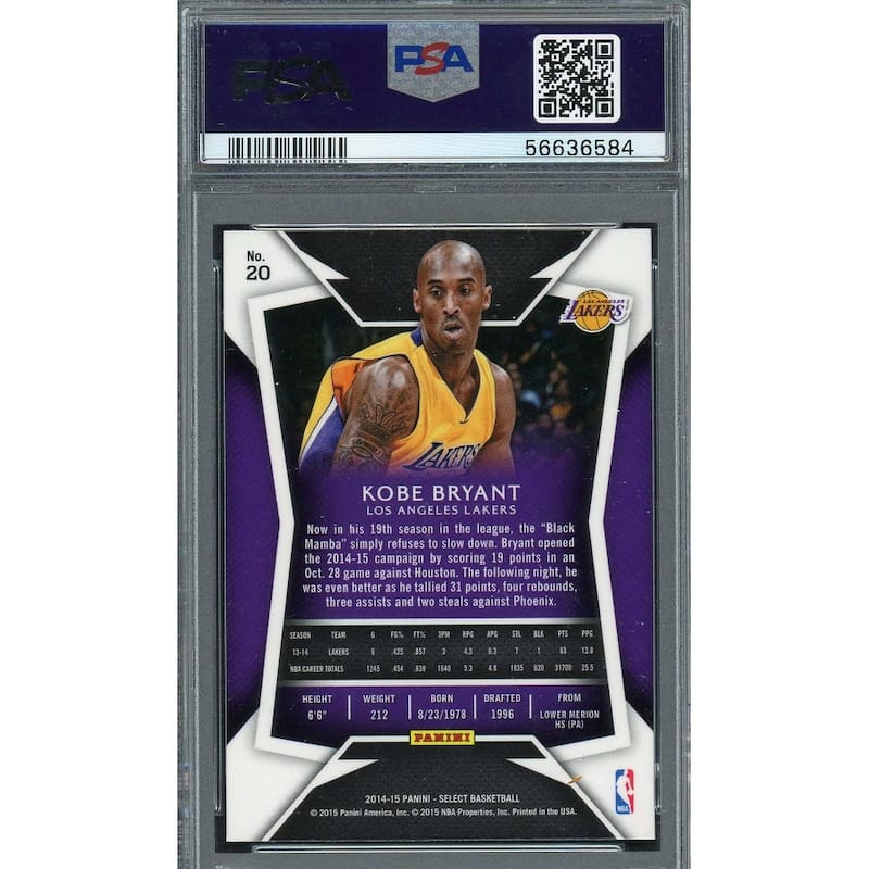 Kobe Bryant 2014 Panini Select Basketball Card #20 Graded PSA 9 - 8'6" x 11'6"