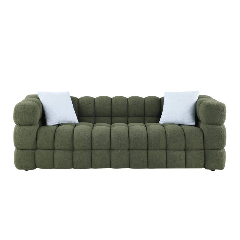 Modern Marshmallow Sofa, Boucle Upholstered Sofa, 3-seater Soft Armrest Sofa with 2 Pillows for Living Room, Apartment, Bedroom