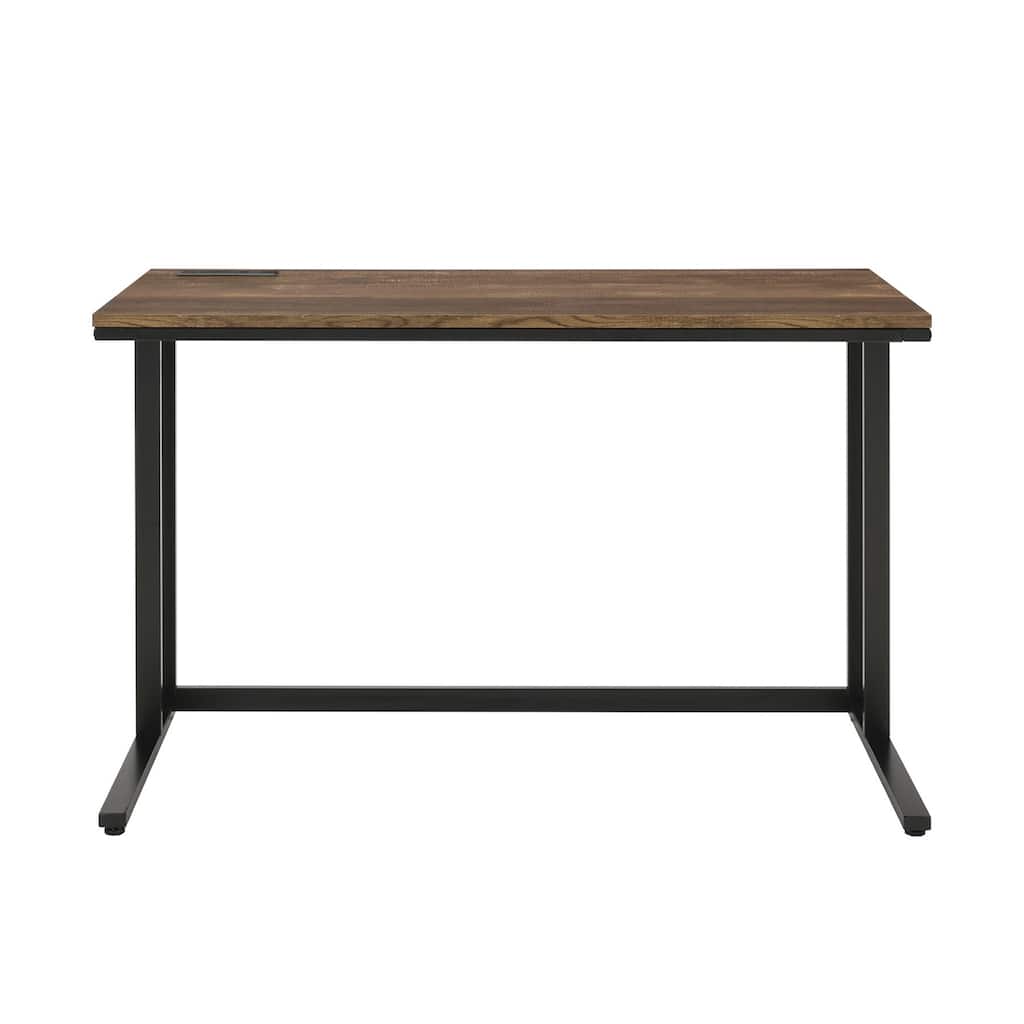 Rectangular Writing Desk with USB Port and Plug, Walnut and Black