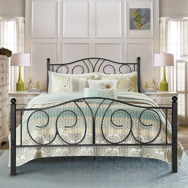 Vintage Graceful Classic Scroll Black Iron Bed By Vecelo Twin Full Queen Size Overstock 30100802 Twin