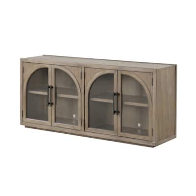 4 Doors Wooden and Glass Server with Adjustable Shelves in Oak