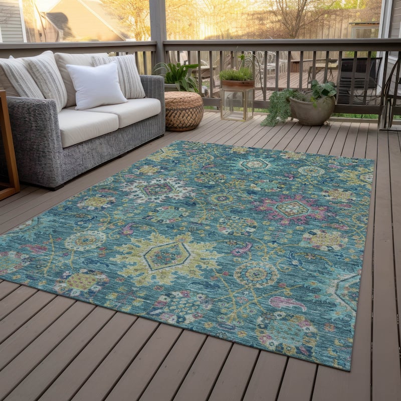 Machine Washable Indoor/Outdoor Boho Traditional Chantille Rug