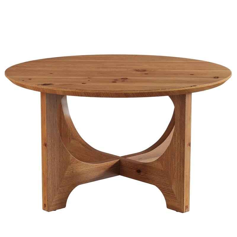 Solid Wood Coffee Table, Farmhouse Round Center Table for Living Room