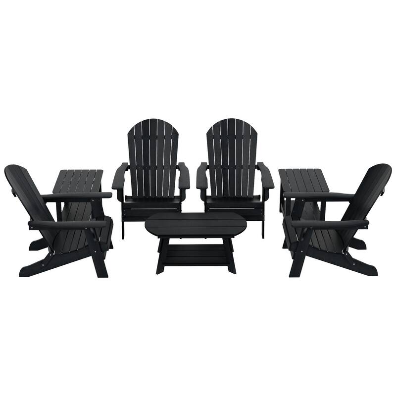 Vineyard HIPS Outdoor Folding Eco-Friendly All Weather Seashell Adirondack Chairs (7-Piece Conversation Set)