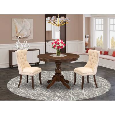 3-Piece Antique Walnut Finish Solid Wood Top-Round Dining Room Set-Seats 4
