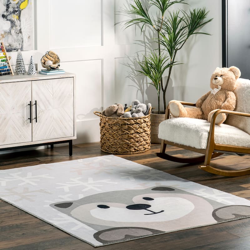 Nuloom Indigo SpinClean Otter Kids Machine Washable Area Rug - 4' x 6' - Light Grey - Rectangle
