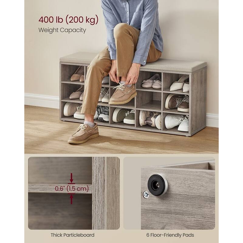 15-Cube Shoe Storage Bench with Cushion Seat and Adjustable Shelves Perfect for Entryway or Living Room