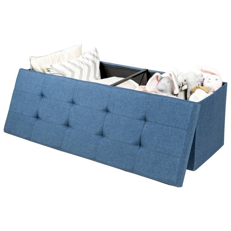 Foldable Storage Ottoman Bench with Divider and Tufted Seat in Oxford Fabric for Living Room Bedroom Entryway