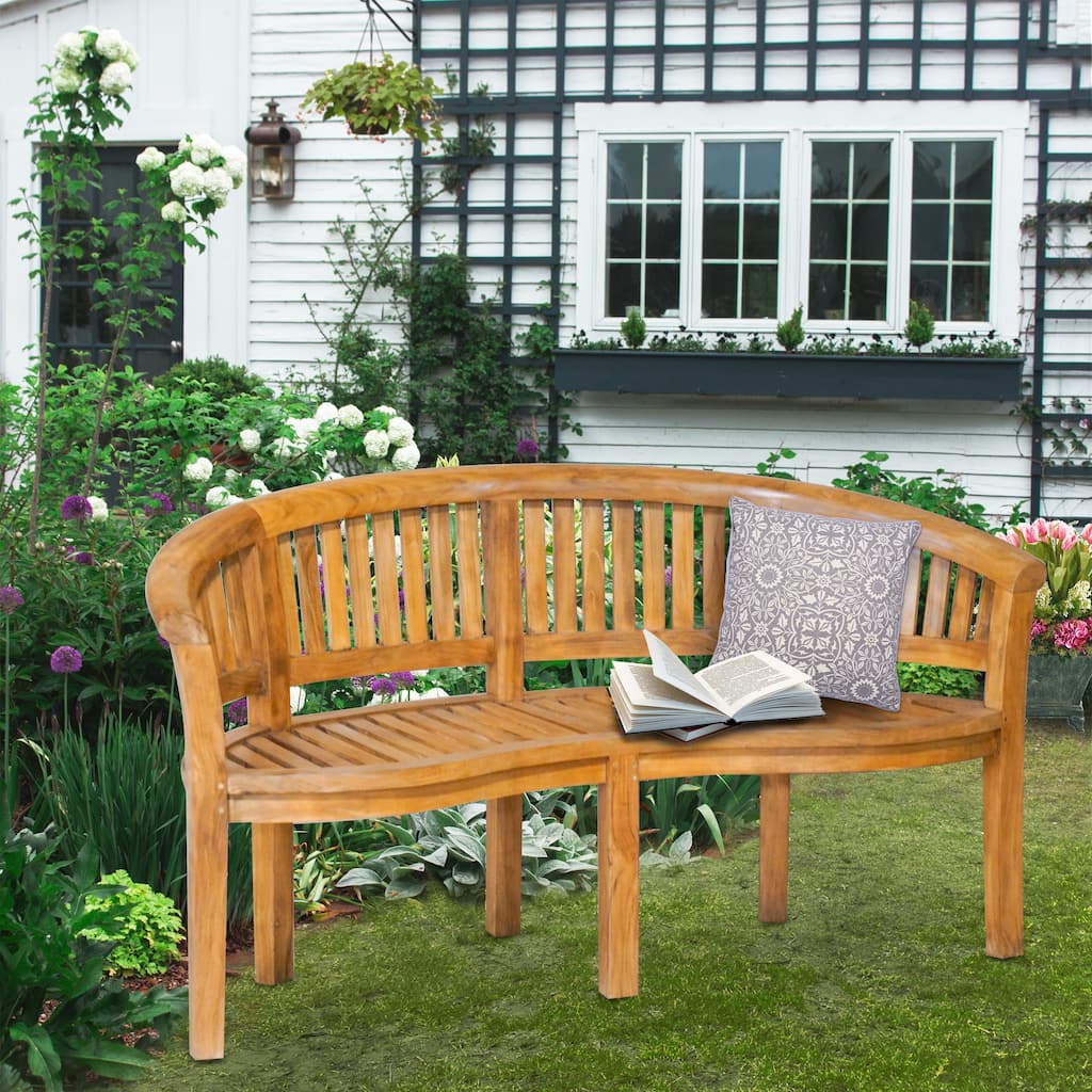 Chic Teak Peanut Teak Wood Triple Outdoor Patio & Garden Bench, Commercial Grade