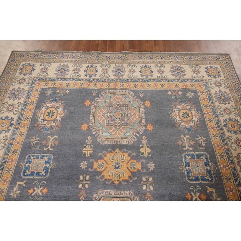 Gray Kazak Living Room Area Rug Hand-Knotted Traditional Wool Carpet - 6'7" x 9'9"