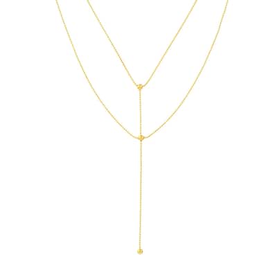 Curata 14k Yellow Gold Double Strand Connecting Bead Adjustable Choker Necklace (Lobster), 17"