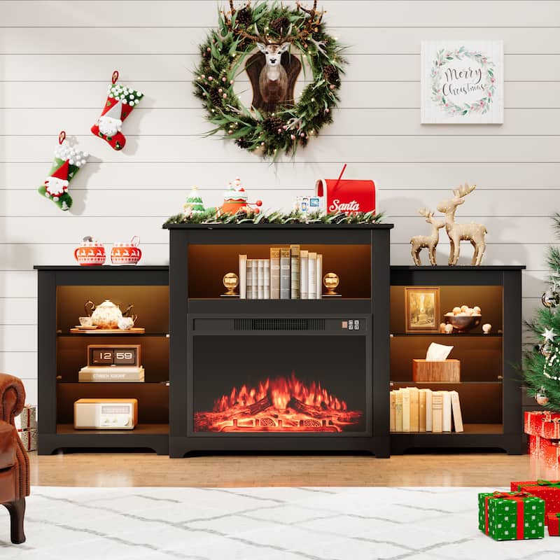 EROMMY Electric Fireplace Heater Mantel TV Cabinet, Media Entertainment Center, Energy Efficient Heater - 70" - Black