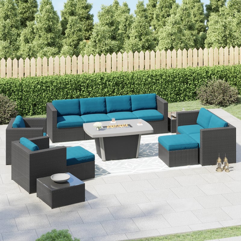 Corvus Xavier 13-piece Sectional Wicker Patio Sofa Set - Peacock
