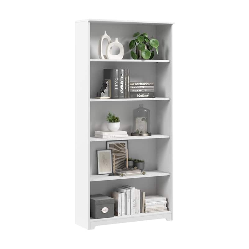 Bush Furniture Cabot Tall 5 Shelf Bookcase with Adjustable Shelves - White