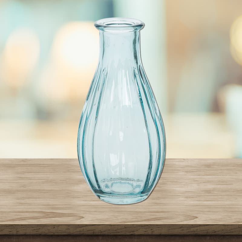 Transpac Glass 5.5 in. Clear Everyday Curved and Stripe Sculpted Vase