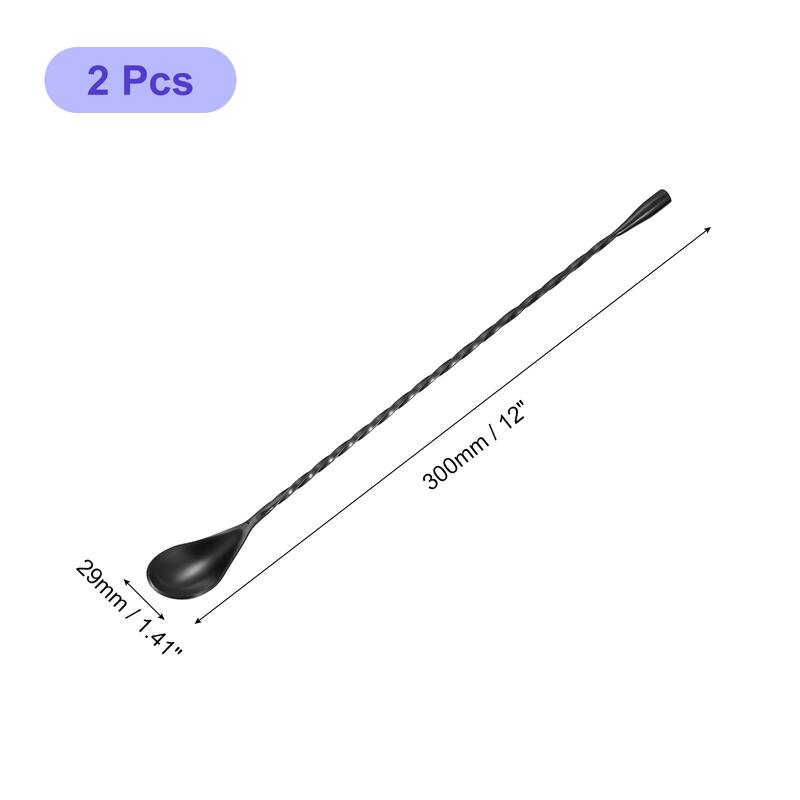 Bar Spoon Cocktail Mixing Spoon, 2Pcs 12-Inch for Mixing Glass - Black