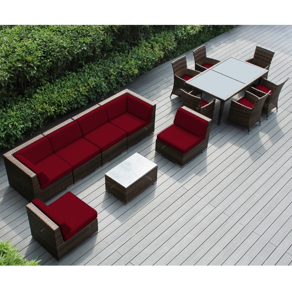 Ohana Outdoor Patio 14 Piece Mixed Brown Wicker Sofa and Dining