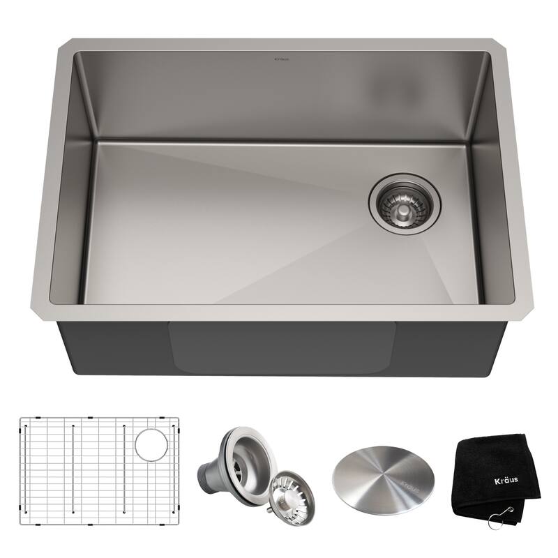KRAUS Standart PRO Undermount Single Bowl Stainless Steel Kitchen Sink - 27 inch (27"L x 19"W x 10.5"D)