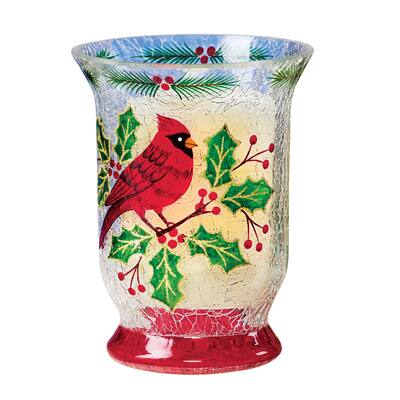 Cardinal Crackled Glass Flameless Votive Candle Holder - 8.500 x 6.250 x 6.150