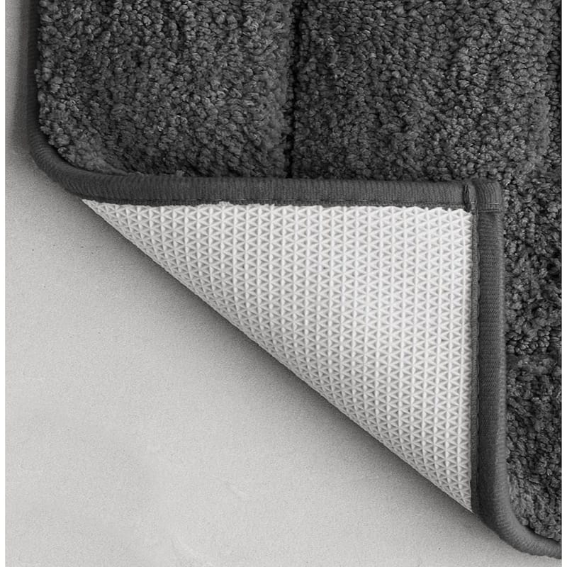 Charcoal 2 Piece Bordered Box Plush Soft Cozy 100% Polyester Bath Mat Set
