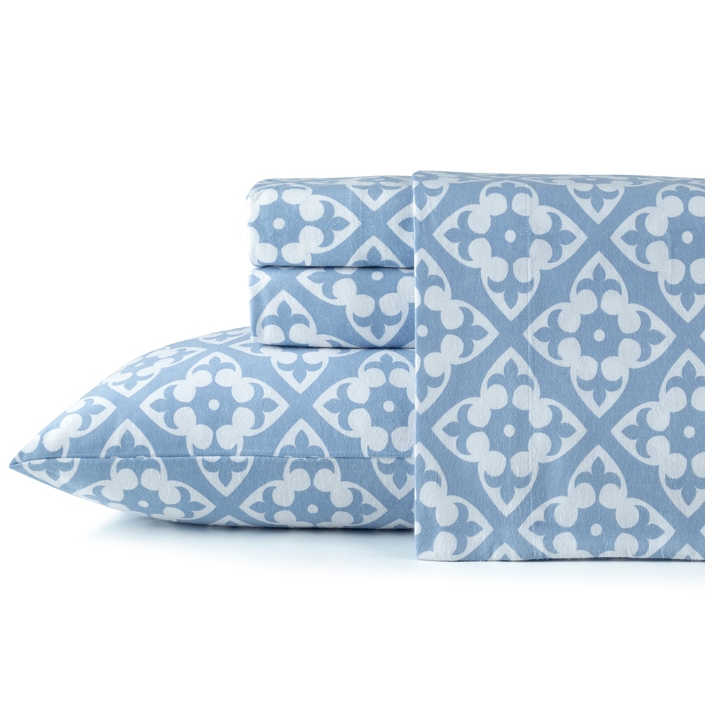 Pointehaven Printed Cotton 180 GSM Deep Pocket Oversized Brushed Flannel Sheet Set