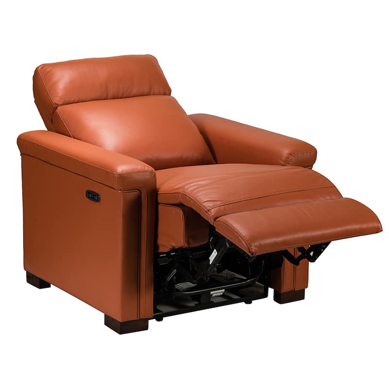 Alicia 34.65" Wide Contemporary Classic Genuine Leather Power Recliner With USB Port, Set of 2