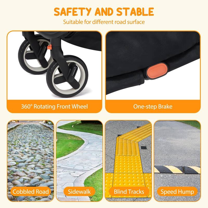 Compact One-Hand Fold Travel Stroller for Airplane Friendly