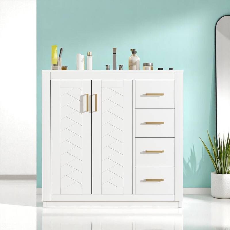 Modern 36 Inch Bathroom Vanity Set with Undermount Sink, Solid Wood Frame, 3 Drawers, and Concealed Cabinet - White